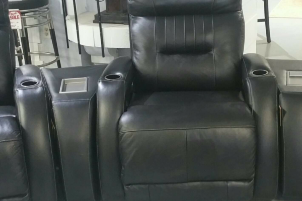 Black 100% Leather 5pc Theater Seating Set