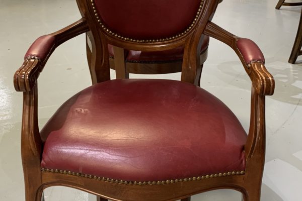 Hand Carved Wood Burgundy Italian Leather Chair