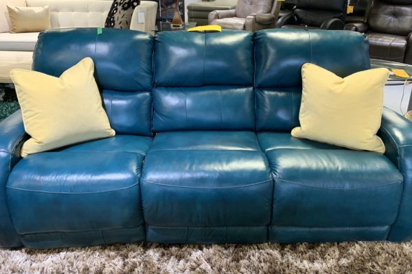 Turquoise  Leather Reclining Sofa