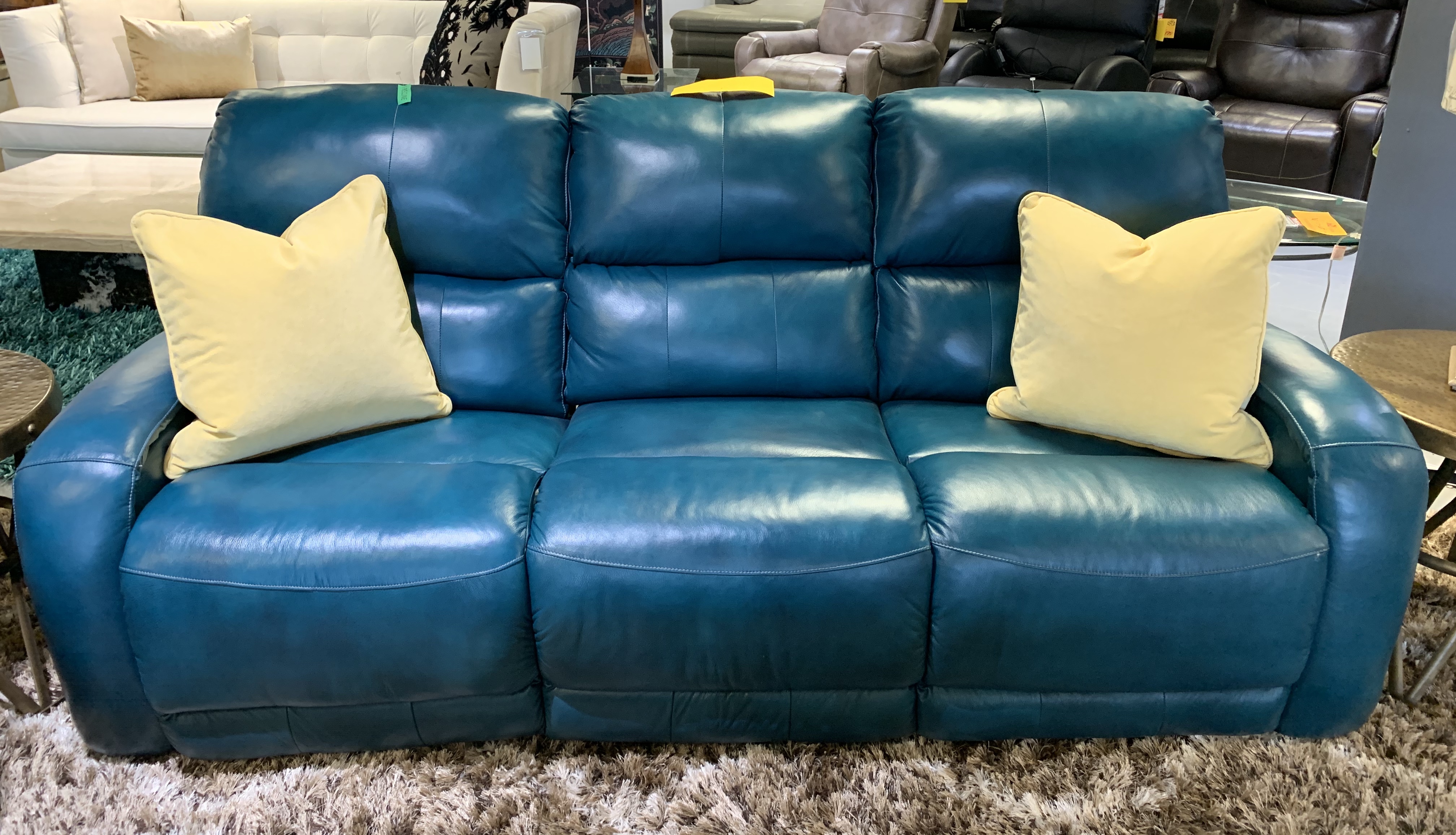 Turquoise Leather Reclining Sofa Blum S Fine Furniture