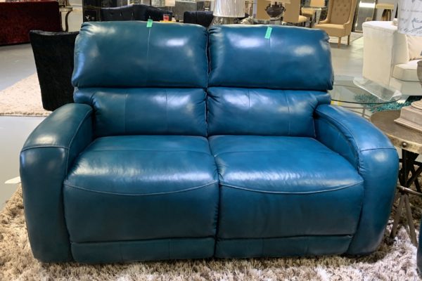 Turquoise Leather Reclining Loveseat