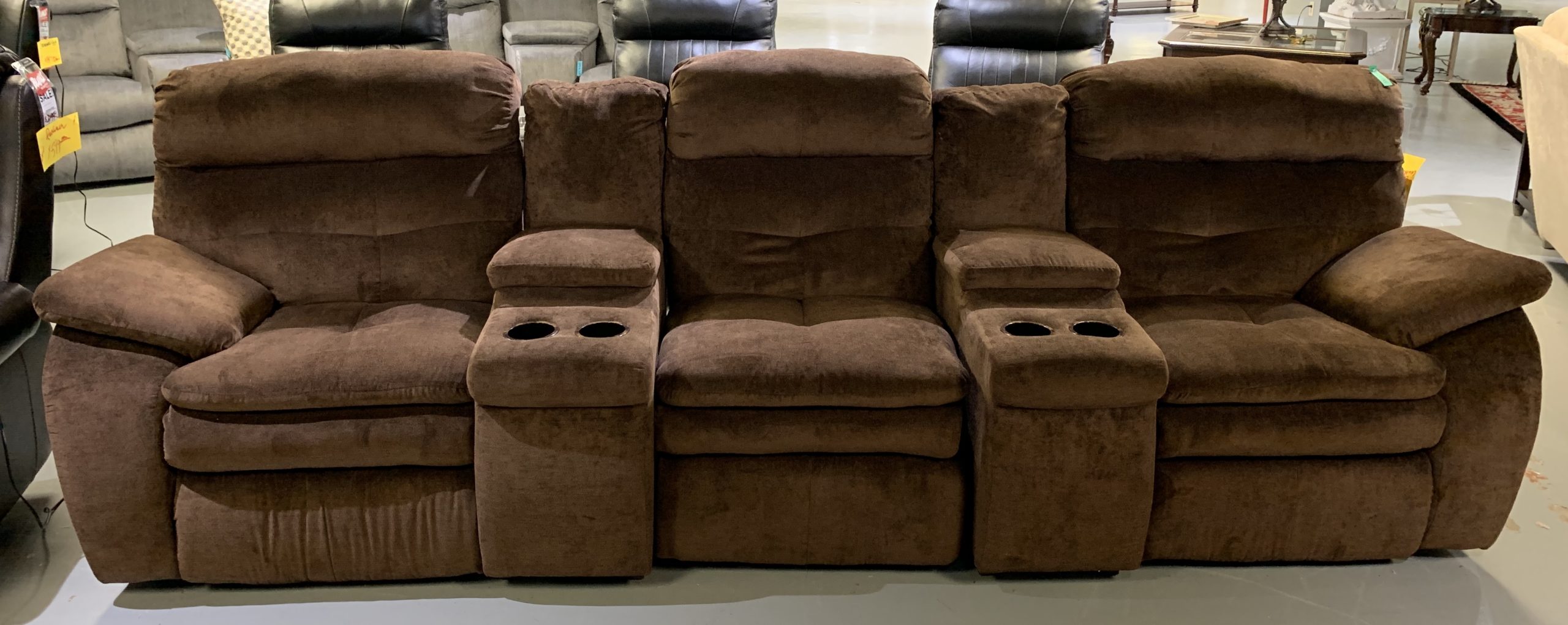 Triple Recliner Sofa With Cup Holders